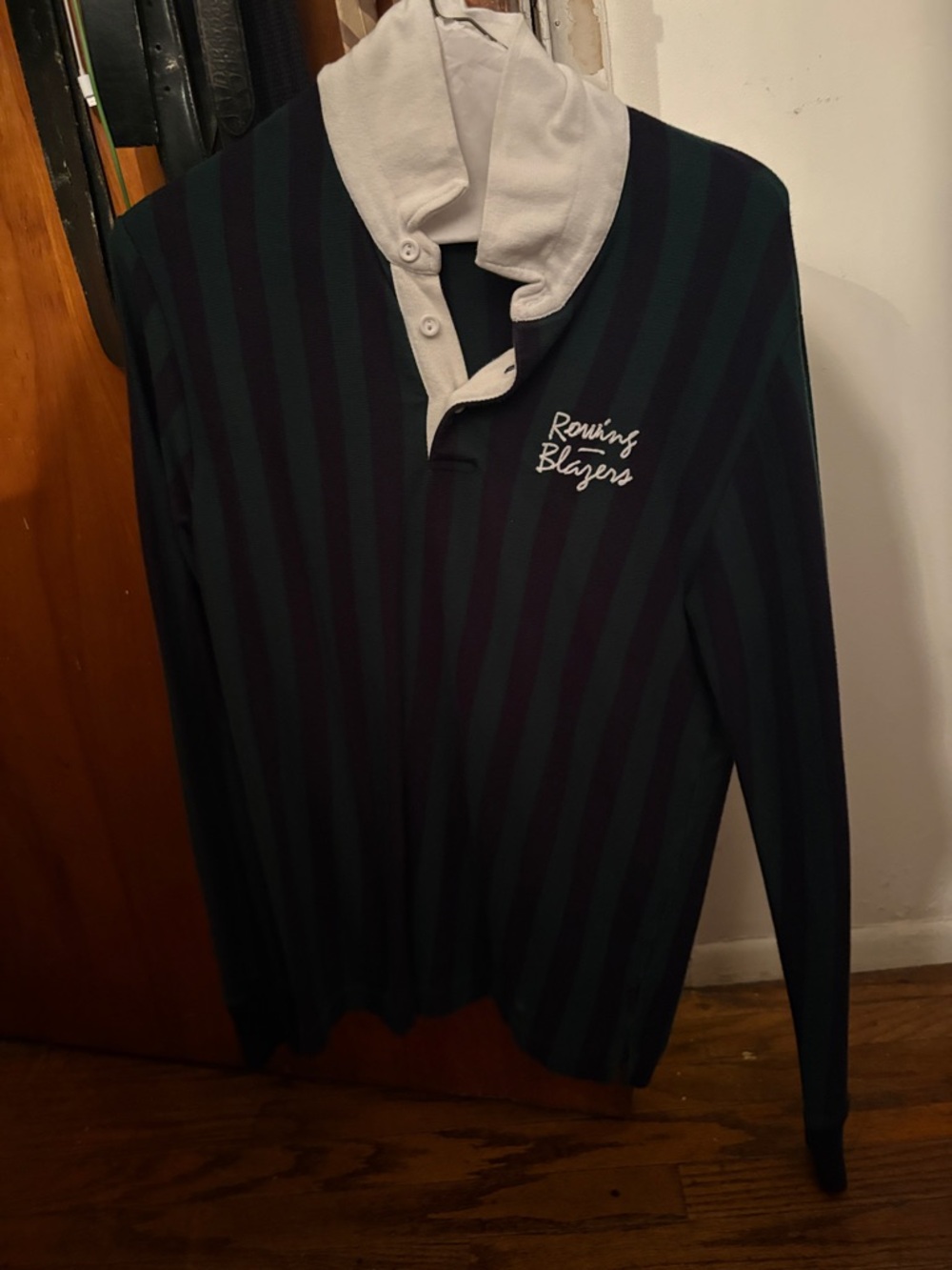 Rowing Blazers Navy & Forest Green Striped Rugby Polo